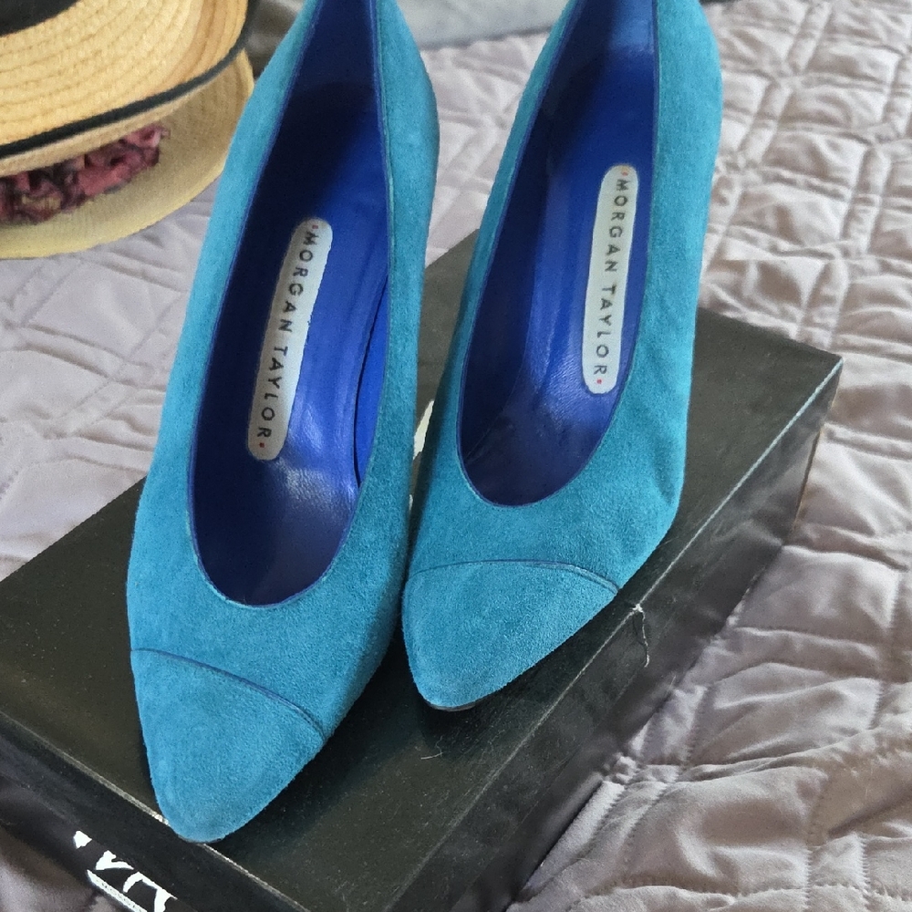 Morgan Taylor Teal Suede Heels